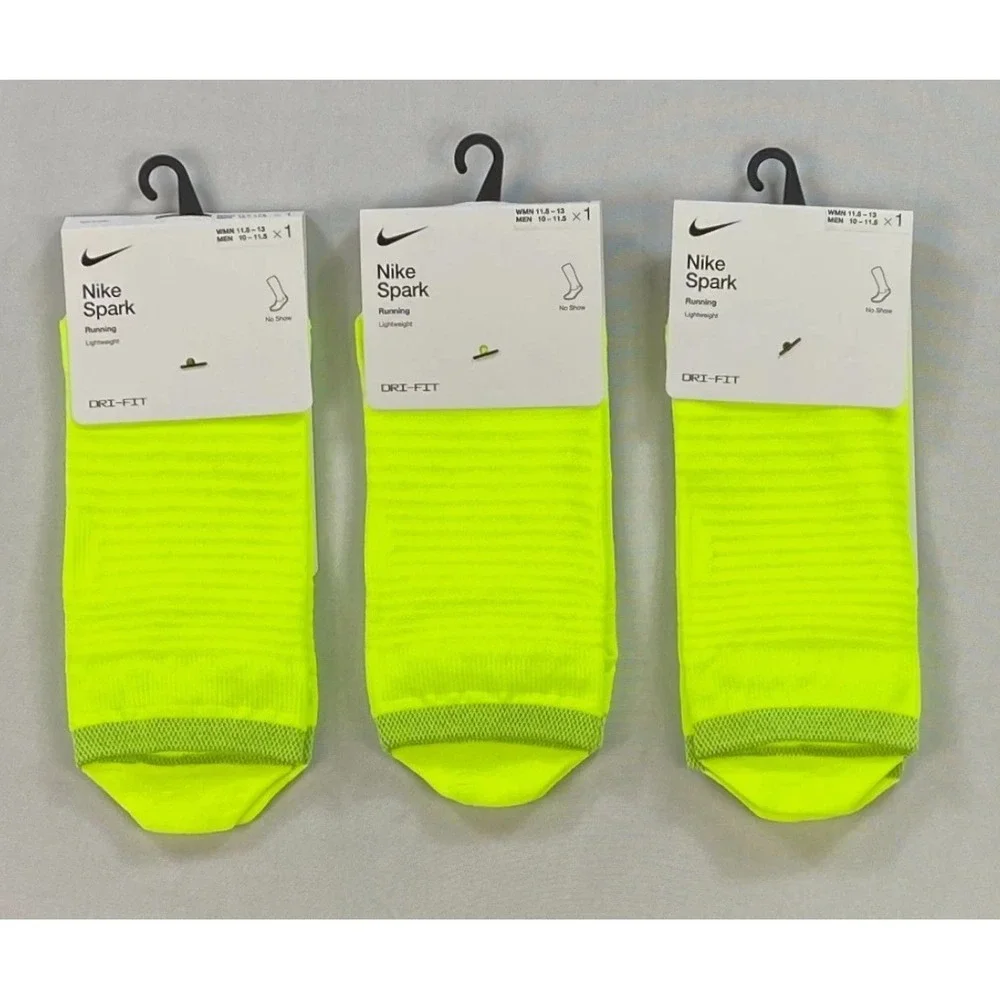 Nike Spark Lightweight No Show Running Socks Volt Men 8-9.5 Women 9.5-11 3 Pair